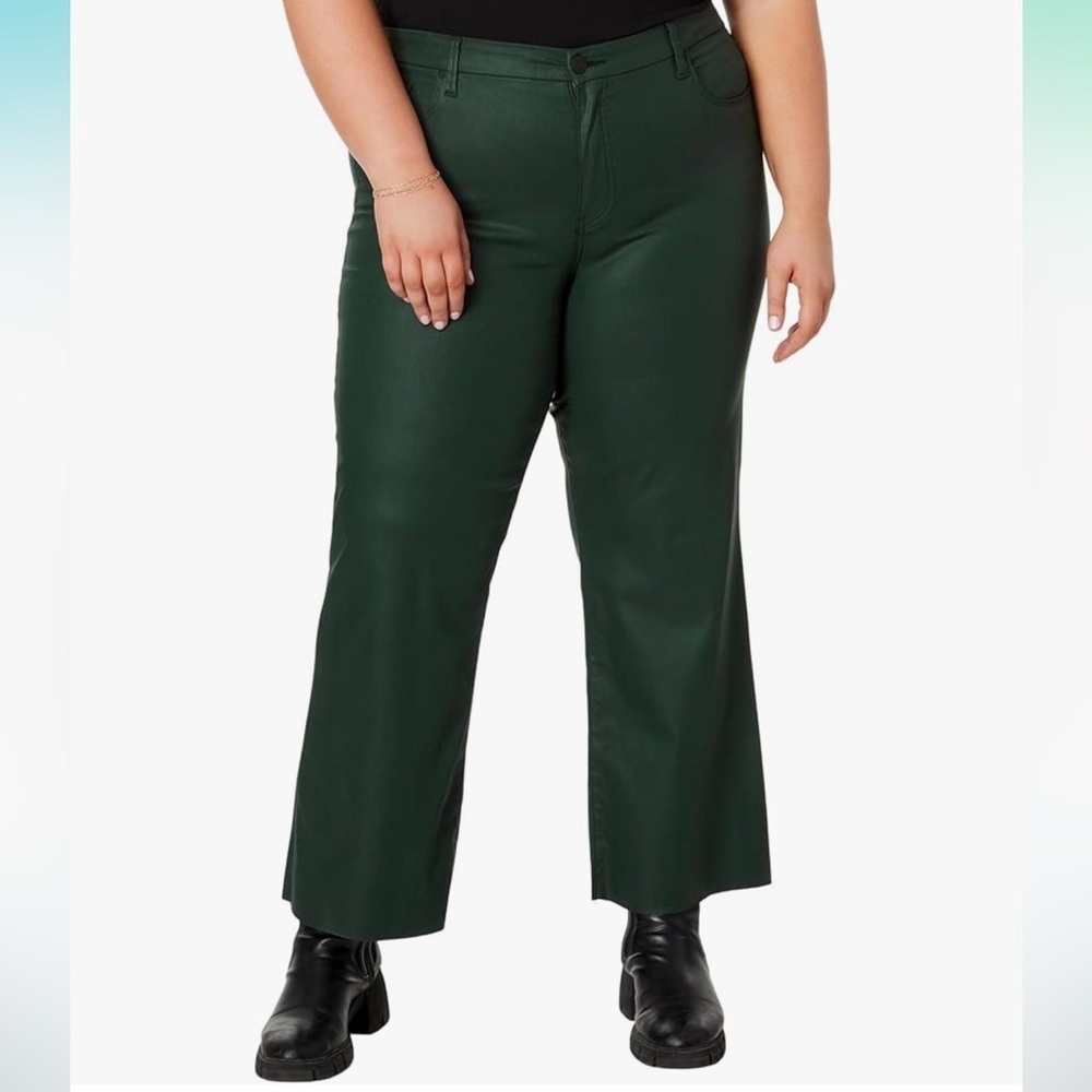 NWOT Kut From The Kloth Green High Rise Meg Fab Ab Coated Wide Legs Capris 14W